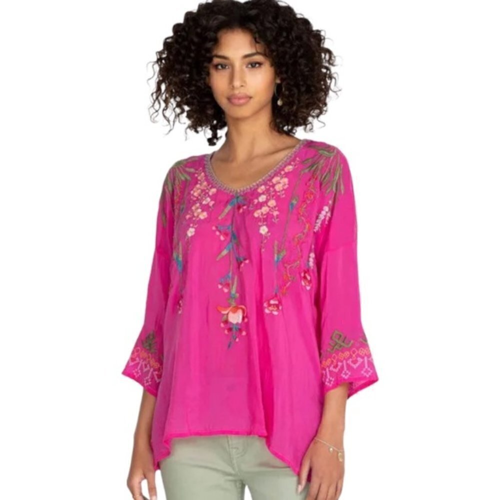 Johnny Was Gia Floral-Embroidered Blouse